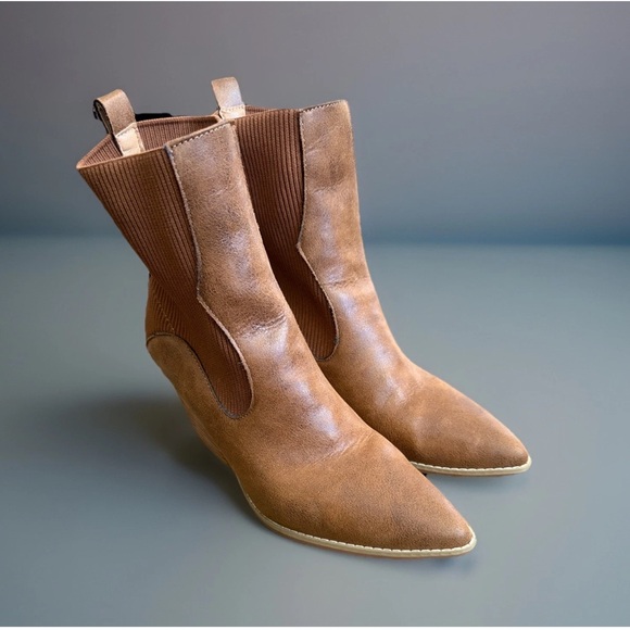 OASIS SOCIETY California Brown Vegan Leather Bootie Block Heel Women’s Size 8.5 - Picture 2 of 13